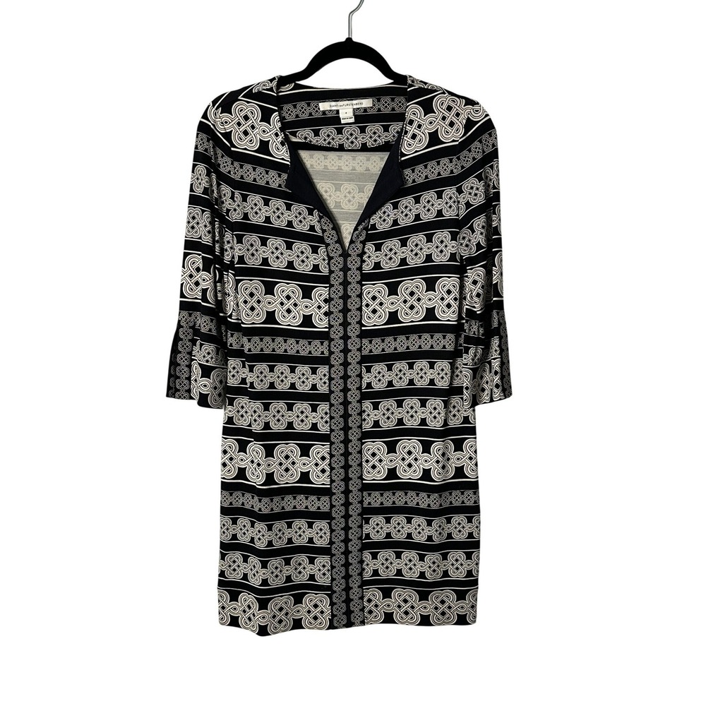 Diane von Furstenberg Black White Silk Geometric Chain Print Shift Dress Size 4